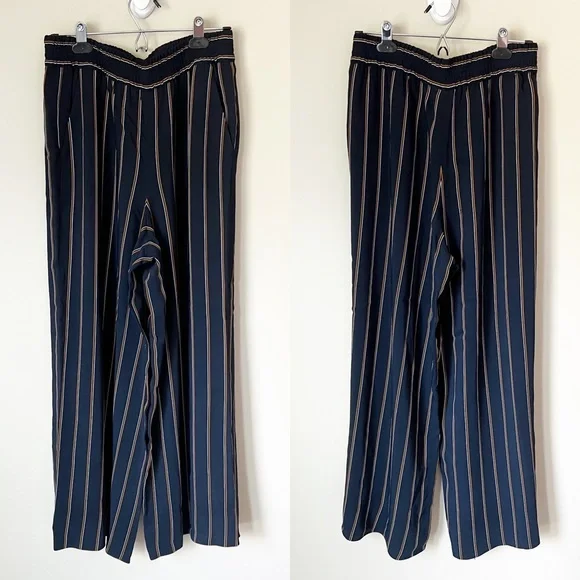 Lafayette 148 New York Hester Striped Wide-Leg Trouser Pant Navy Blue M - Picture 2 of 13